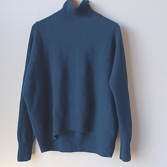 Athleta Cashmere Wool Turtleneck Pull-on Sweater Women's LGE Greenish Blue Tone - Picture 1 of 12